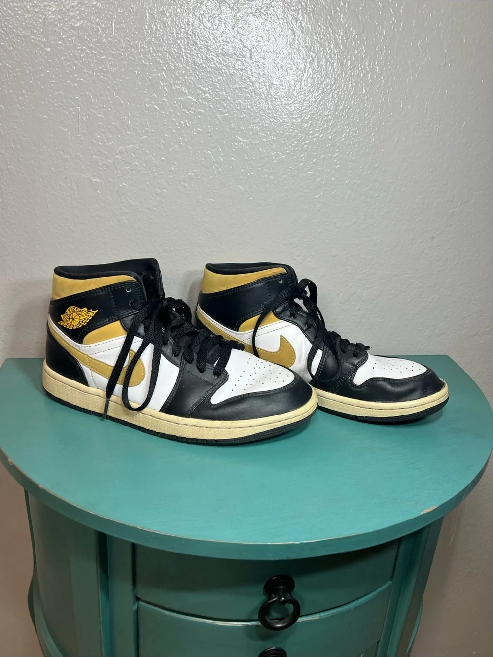 Black White and Yellow High-Top Air Jordans Sneakers